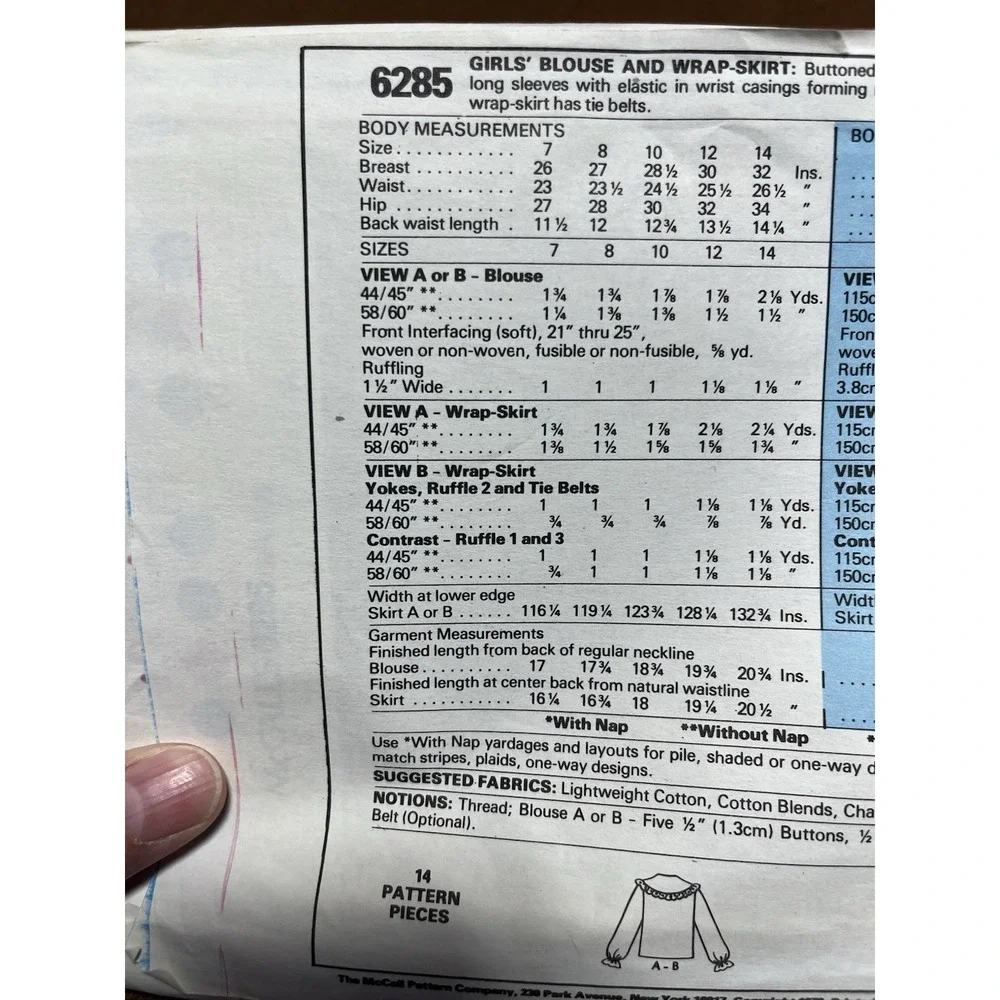 McCalls 6285 Girls Top And Skirt Size 10
